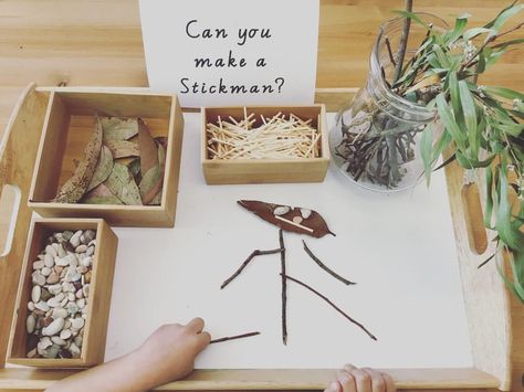 After reading the story Stickman we had the chance to discover and explore using natural loose parts as we made our own stick men. 🍂🌿 Stickman Activities, Science Eyfs, Curiosity Approach Eyfs, Natural Loose Parts, Transient Art, Kindergarten October, Walker Learning, Nature Preschool, Eyfs Ideas