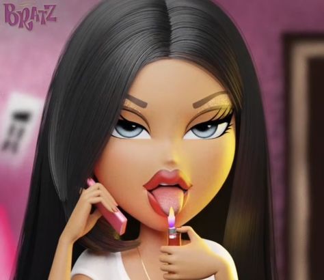 Brown Hair Cartoon, Icona Ios, Bratz Aesthetic, Black Bratz Doll, Brat Doll, Black Hair Blue Eyes, Brown Hair Blue Eyes, Bratz Girls, Zeta Jones