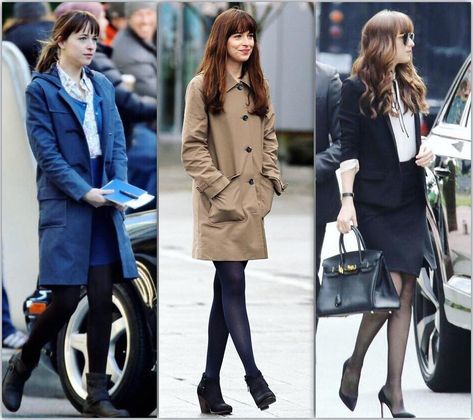 Anastasia Grey Aesthetic, Grey Wool Coat Outfit, Anastasia Steele Style, Anastasia Steele Outfits, Lawyer Aesthetic, Grey Outfits, Manifest Board, Anastasia Grey, Dakota Johnson Style