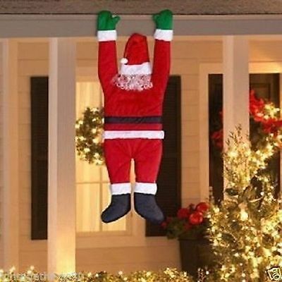 Santa Claus Hanging from Gutter Decoration. Simply strap to gutter or door. Would make a. Durable and weather resistant. Best Outdoor Christmas Decorations, Outdoor Christmas Diy, Outside Christmas Decorations, Diy Christmas Lights, Santa Claus Decorations, Christmas Furniture, Lawn Art, Christmas Yard Decorations, Easy Christmas Decorations