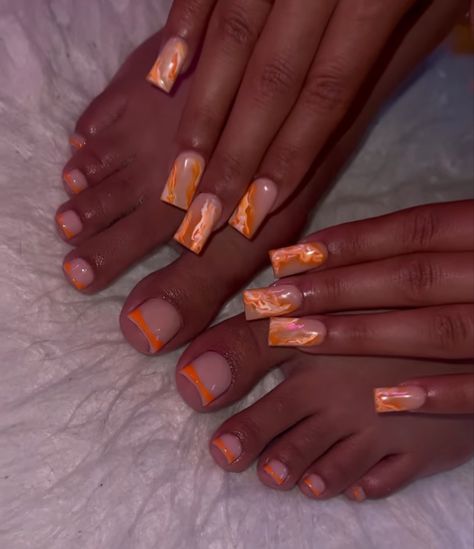 Orange Toe Nails, Nails Pedicure, Orange Nail, Acrylic Toe Nails, Pedicure Manicure, Nail Sets, Long Square Acrylic Nails, Unique Acrylic Nails, Acrylic Nails Coffin Short