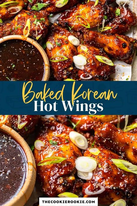 Gochujang Wings Recipe, Oven Hot Wings, Gochujang Wings, Spicy Wings Recipe, Baked Hot Wings, Spicy Chicken Wings Recipe, Spicy Korean Chicken, Wings Recipe Baked, Gochujang Chicken