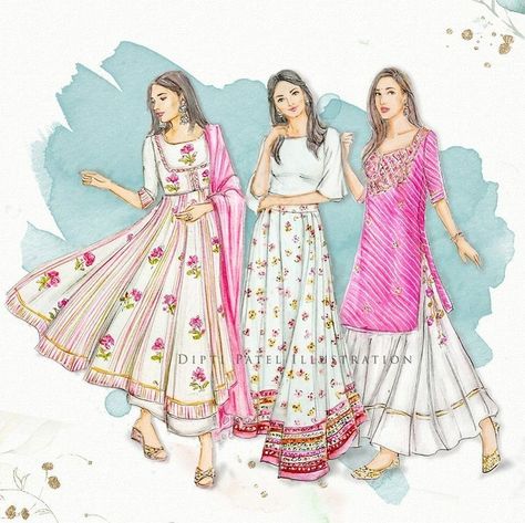 Indian Fashion Sketches, Traditional Wear Illustration, Indian Wear Illustration, Ethnic Wear Illustration, Formal Dress Designs, Dress Illustration Art, Designing Dress, Yemeni Clothes, Sketch Dress