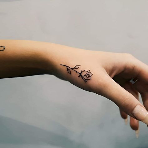 Birthday Hand Tattoo, Always Tattoo Finger, Small Side Of Hand Tattoos, Rose On Thumb Tattoo, Rose Thumb Tattoo, Tattoo On Side Of Hand, Kundalini Tattoo, Rose Tattoo On Side, Tattoo Main