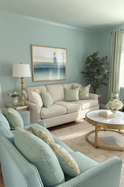 Pastel Interior Design, Blue Couch Living Room, Cream Pastel, Cottagecore Living, Teal Living Rooms, Cream Living Rooms, Home Decor Cozy, Small Space Interior Design, Gold Living Room