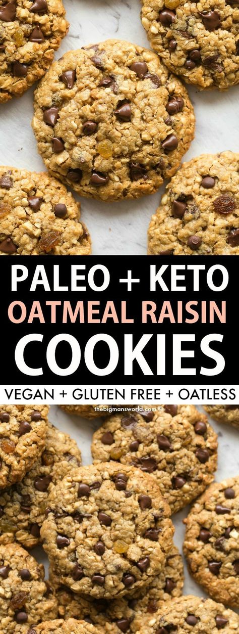 Keto Oatmeal Raisin Cookies, Paleo Oatmeal Raisin Cookies, Oatmeal Raisin Cookies Recipe, Raisin Cookies Recipe, Paleo Oatmeal, Keto Oatmeal, Cookie Recipes Oatmeal Raisin, Keto Cookie Recipes, Healthy Food Facts