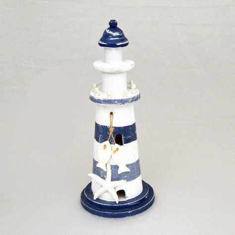 11 Wooden Lighthouse, Wood Lighthouse, Lighthouse Crafts, Lighthouse Decor, Halloween Mason Jars, Marine Decor, Beach Table, Pot Crafts, Beachy Decor