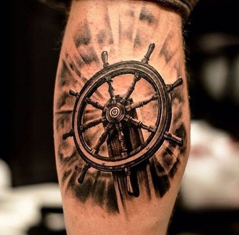 Boat Tattoo Why do people choose boats when it comes to tattoos?   Well, first of all boat tattoo designs can be funny and beautiful. If you look at our collection, in fact, you will find a combination of complicated… Continue Reading → Helm Tattoo, Ship Wheel Tattoo, Wörter Tattoos, Boat Tattoo, Wheel Tattoo, Nautical Tattoo, Elbow Tattoos, Back Tattoos For Guys, Ship Tattoo