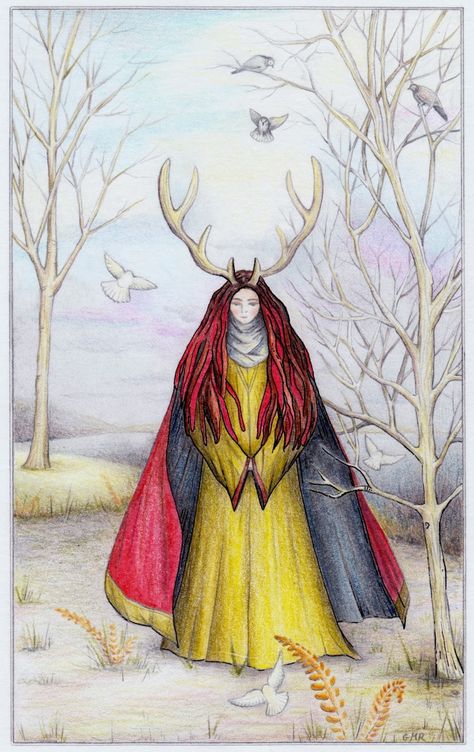 Antlered Goddess, Celtic Halloween, Celtic Heroes, Enchanted Art, Forest God, Wild Feminine, Celtic Myth, Wiccan Art, Art Deco Artists