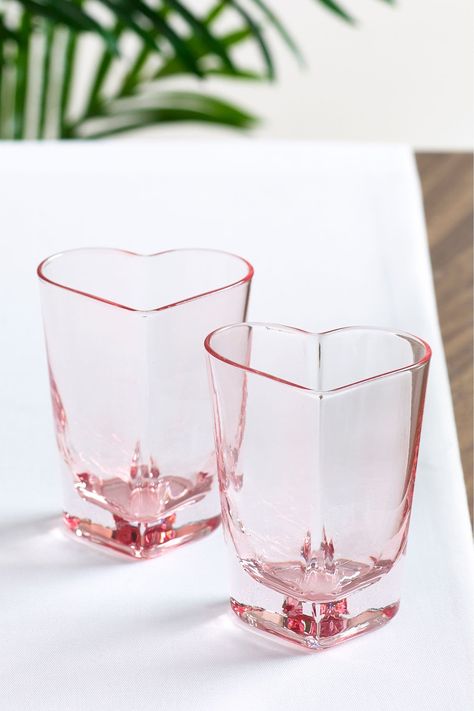 Next Set of 2 Pink Heart Tumblers -  pink Heart Champagne Glasses, Heart Wine Glasses, Palm Leaf Plates, Dream Dorm, Heart Shaped Glasses, Flute Glasses, Tumbler Glasses, Pretty Dishes, Pink House