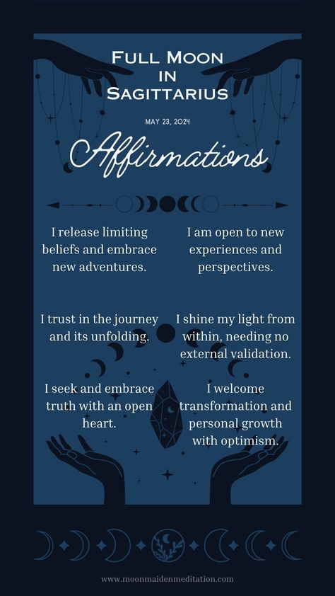 Discover how the Full Moon in Sagittarius energizes your quest for adventure and personal growth. Learn rituals, affirmations, and insights to harness this fiery lunar energy for expansive transformation.


📚 Discover our "Lunar Manifestation Journal Series" today! Full Moon In Sagittarius, Moon In Sagittarius, Lunar Energy, Moon Cycles, The Full Moon, Manifestation Journal, Ancient Wisdom, Mental Wellness, Full Moon