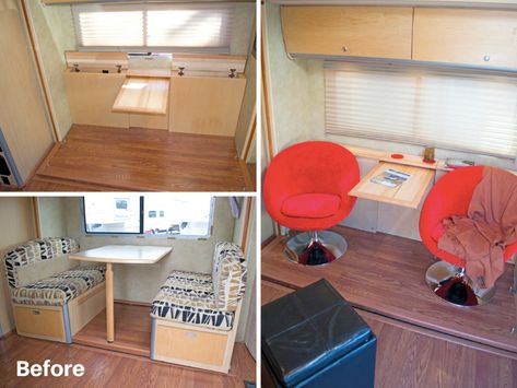 Removed motorhome dining booth, added custom pull out table and extra storage | RVs, campers, travel trailers, and motorhomes without the dinette booth Small Electric Fireplace, Folding Bar Stools, Trillium Trailer, Camper Furniture, Pub Dining Set, Rv Sofas, Vintage Trailer Interior, Rv Remodel Ideas, Rv Inspiration