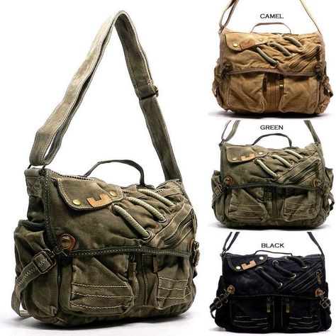 Messenger Bags ❣ Mochila Grunge, European School, Steampunk Bag, Waist Bag Leather, Postman Bag, Inside My Bag, Textile Bag, Canvas Messenger Bag, Vintage Military