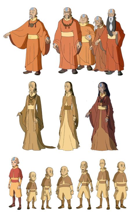 The Cultures of Avatar: The Last Airbender | All the Air Nomads ever shown in ATLA. Row 1:... Avatar Airbender Clothes, Air Bender Clothes, Atla Clothes, Concept Artist Portfolio, Avatar Legends, Air Nomads, The Last Airbender Characters, Nomad Clothing, Avatar Cosplay