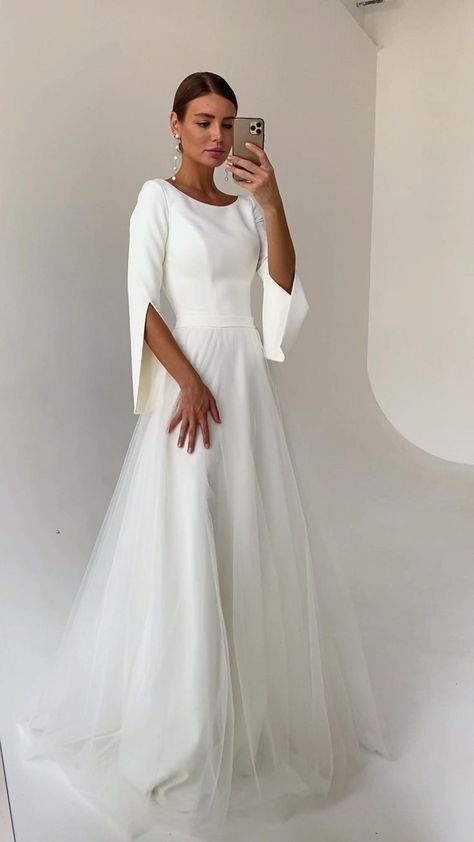 White Fairy Dress, Autumn Wedding Dress, Conservative Wedding Dress, Plain Wedding Dress, Minimal Wedding Dress, Simple Wedding Gowns, Bride Dress Simple, White Fairy, Add Sleeves