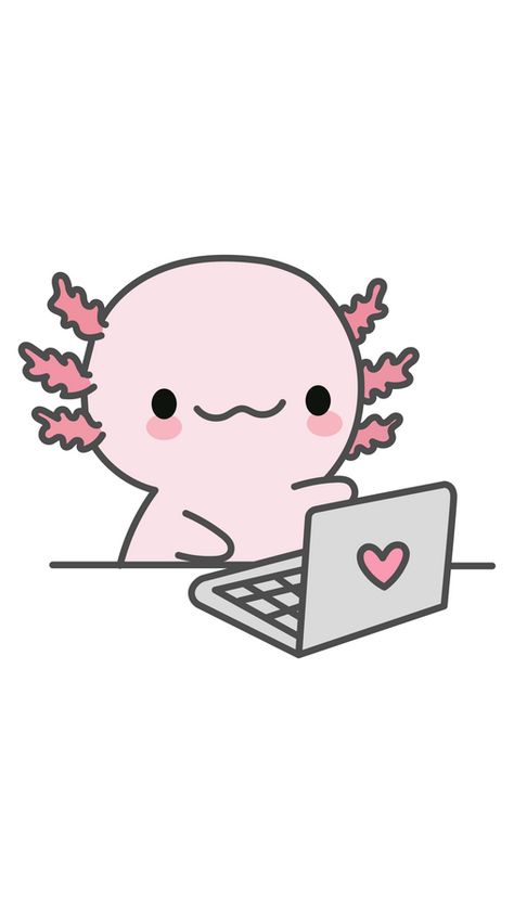 Dragon Sticker, Cute Axolotl, Computer Sticker, Computer, Green, Hair, Pink