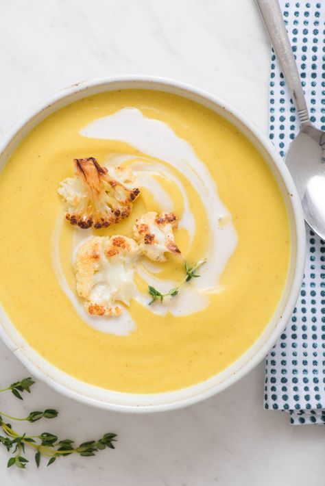 10 Nourishing Soups to Help You Recover from a Cold | Kitchn Cauliflower Dinner, Coconut Cauliflower, Creamy Cauliflower Soup, Raw Cauliflower, Cauliflower Soup Recipes, Creamy Cauliflower, Savory Soups, Cauliflower Soup, Vegetarian Dinners