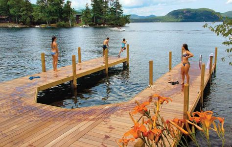 Pile & Pier Docks | Custom designed permanent dock systems — The Dock Doctors Pond Dock, Hotel Landscape, Boat Docks, Farm Pond, Floating Architecture, Lake George Village, Lakefront Living, Romantic Cruise, Building Remodeling