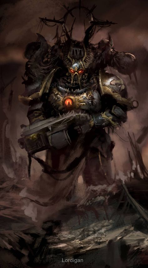 Chaos Space Marine Chosen by Pedro Sena Chaos Legion, Space Marine Art, Chaos 40k, Warhammer 40k Memes, 40k Chaos, Caracter Design, Sons Of Horus, 40k Art, 40k Artwork