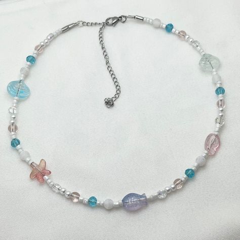 Seashell Choker, Short Beaded Necklace, Necklace Extender, Ocean Jewelry, Inspired Necklace, Sea Inspired, Ocean Inspired, Turquoise Glass, Summer Necklace