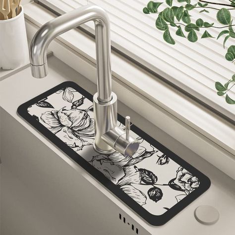 PRICES MAY VARY. 【Faucet Draining Mat】Every time you use the faucet, water collects on the countertop under the handle?Try this fantastically styled draining pad. This sturdy, flexible Dish Drying Mats stays in place, drains well, and keeps the countertop dry!!!!! 【Powerful Absorbency】Because the material has sufficient absorbency, water on a typical countertop is often completely absorbed within seconds. 【Anti-Slip】The back of the draining mat has a rectangular textured finish that allows for a Faucet Mat, Sink Protector, Sink Mats, Bathroom Countertop, Stil Boho, Diatomaceous Earth, Table Pads, Faucet Handles, Sink Accessories