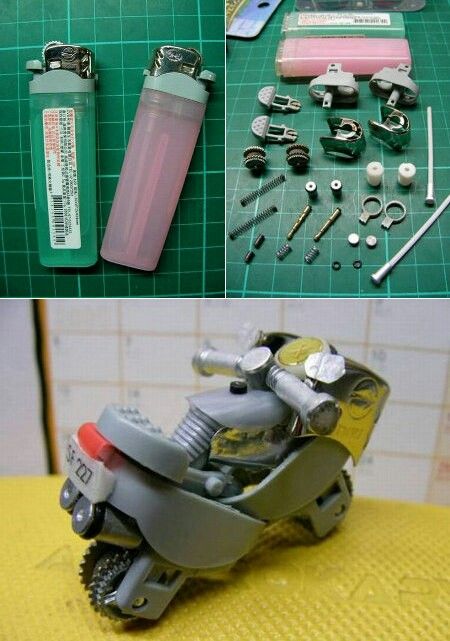 Lighter Motorcycle, Tiny Motorcycle, Bic Lighter Crafts Diy, Mini Motorcycle, Small Motorcycles, Future Man, Bic Lighter, Upcycling Ideas, Light Crafts