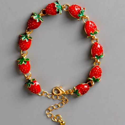 In New Condition Strawberry Accessories, Strawberry Bracelet, Fruit Bracelet, Michael Kors Bracelet, Dangle Bracelet, Strawberry Charm, Strawberry Decorations, Wrap Bangles, Purple Bracelet