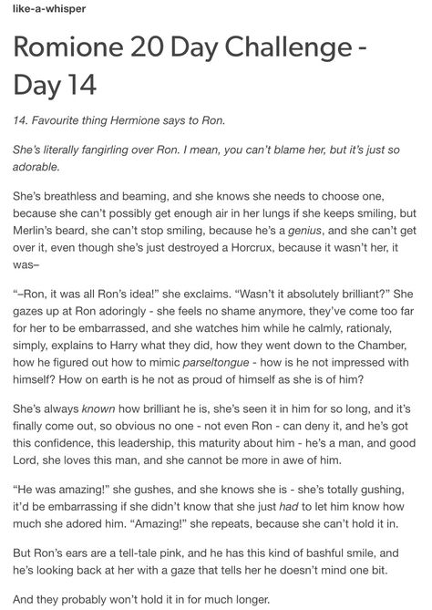 Ron and Hermione by  http://like-a-whisper.tumblr.com/ Ron And Hermione Fanfiction, Ron And Hermione Headcanon, Romione Headcanon, Ron X Hermione, Hp Headcanon, Hogwarts Rules, Hp Stories, Headcanon Harry Potter, Harry Potter Ron And Hermione