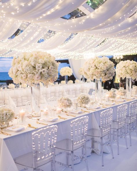 Divine purity!✨✨✨ . Decor: @iamflower.co Planner @theweddingblissthailand Photo @blushwedphotos . Repost @weddingdecorinspiration… Wedding Interior, White Weddings Reception, Ghana Wedding, White Wedding Decorations, Fabric Draping, Rustic Wedding Decorations, All White Wedding, White Weddings, Wedding Floral Centerpieces