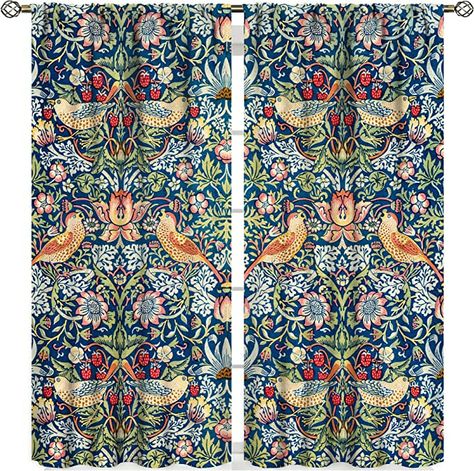 Curtains For Room, The Strawberry Thief, Living Room Themes, William Morris Designs, Vintage Curtains, Types Of Curtains, Strawberry Thief, Insulated Curtains, Blue Curtains