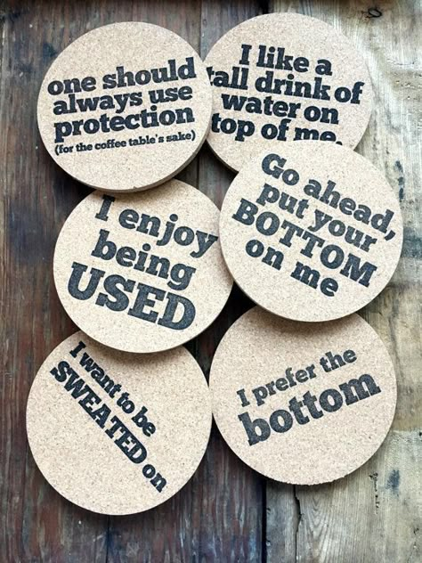 Letterpress Coasters, Coasters Diy, Shirt Design Ideas, Wood Burn Designs, Funny Coasters, Laser Cut Wood Crafts, Laser Engraved Ideas, Wood Burning Crafts, Wood Burning Art