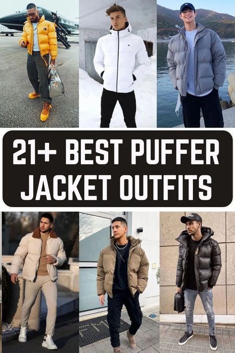 Discover 21 stylish men's puffer jackets that are perfect for the 2024 winter season. Elevate your wardrobe with these essential outerwear pieces."

#Winter2024 #MensOuterwear #PufferCoats #FashionForward #ColdWeatherStyle #MensWardrobe #TrendingNow #WinterOutfits #StyleInspiration #MensClothing Men Puffer Jacket Outfit, Mens Puffer Jacket Outfit, New Years Eve Outfits Men Casual, Puffer Outfit Men, Puffer Jacket Street Style, Black Puffer Outfit, Puffer Jacket Aesthetic, Black Puffer Jacket Outfit, Easy Tattoo Stencils