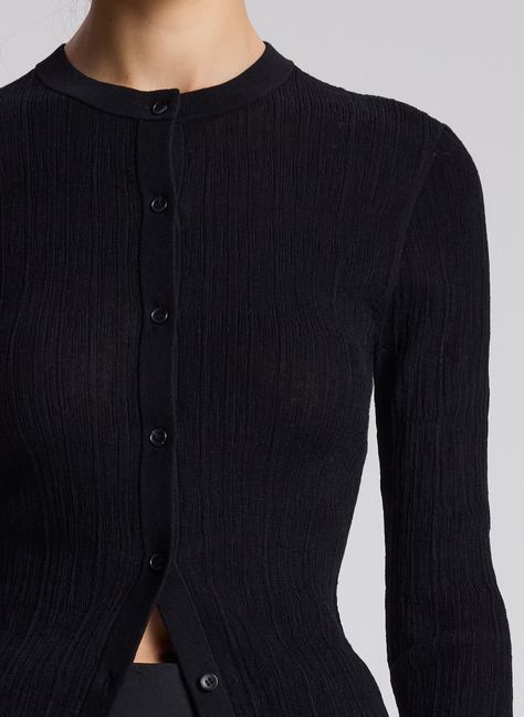 A.L.C. Fisher Fine Cotton Cardigan | ALCltd.com Cute Office Clothes, Basic Long Sleeve Tops, Formal Cardigan, Chic Fall Style, 6th Form Outfits, Airport Fit, Fruit Chews, Fitted Cardigan, Shop Tops