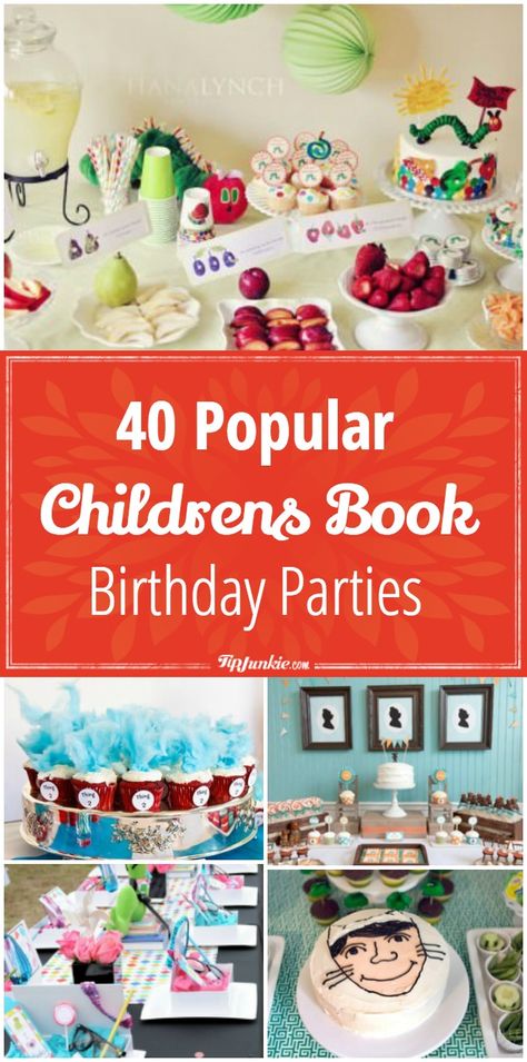 40 Popular Childrens Book Birthday Parties via @tipjunkie Book Inspired Birthday Party, One Year Old Book Birthday Party, First Birthday Story Book Theme, Storybook Party Favors, Storybook Birthday Cake, Children’s Book Birthday Party, Literary Birthday Party Ideas, Book Theme 1st Birthday Party, Storybook Birthday Party Ideas