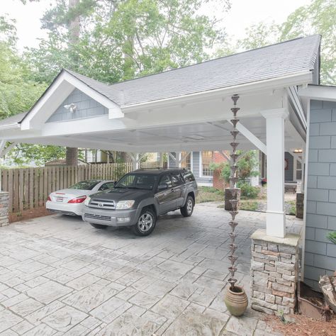 Rustic Crozet Timber Frame - Craftsman - Garage - Richmond - by Smith & Robertson, Inc. | Houzz Nice Car Port Ideas, Front House Carport, Add Carport To Garage, Nice Carport Ideas, Carport Addition To Back Of House, Add On Carport To House, Carports Attached To House, Covered Carport Ideas, Carport Designs Attached To House