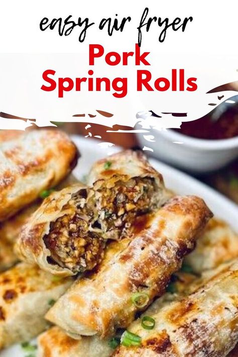 Skip the oil and make healthier pork spring rolls with this quick air fryer recipe. Quick and easy pork dinner recipe for family. Dinner Recipe For Family, Pork Spring Rolls, Recipe For Family, Spring Roll Sauce, Air Fryer Pork, Pork Recipes For Dinner, Deviled Eggs Easy, Spring Roll Recipe, Air Fryer Recipe