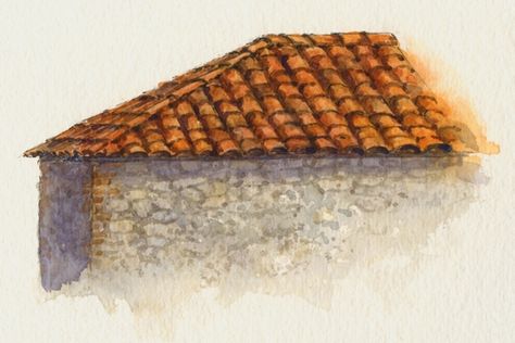 Everyday Artist: Sneak Preview! Step-by-Step Watercolor Painting: Terracotta Tile Roofs Terracotta Roof Tiles, Roof Paint, Clay Roofs, Terracotta Roof, Terracotta Tile, Step By Step Watercolor, Artist Blog, Winter Painting, Watercolor Paintings Tutorials