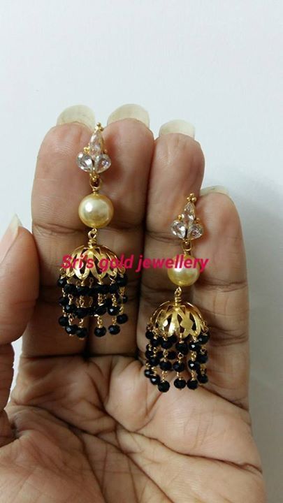 Black bead matching earrings Gold Black Beads Earrings, Black Beads Earrings Gold, Black Bead Earrings Gold, Jumkas Black Metal, Black Bead Earrings, Black Beads Earrings, Black Beads Ear Rings Gold, Black Beads Earrings Indian Gold, Black Beads Jhumkas Gold