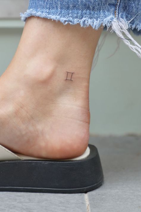 Gemini Tattoo Ankle, Gemini Glyph Tattoo, Gemini Ankle Tattoo, Simple Gemini Tattoo, Small Gemini Tattoo, Gemini Tatoos, Gemini Tattoo For Women, Gemini Sign Tattoo, Hidden Tattoo