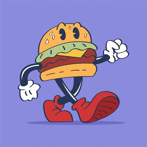 Linda hamburguesa caminando estilo de di... | Premium Vector #Freepik #vector #logo-hamburguesa #hamburguesa #comida-rapida #logo-comida-rapida Hamburger Drawing, Burger Character, Burger Drawing, Dark Cartoon, Burger Vector, Burger Cartoon, Fotocamere Vintage, Food Cartoon, Disney Inside Out