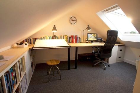 Small Attic Office, Small Attic Ideas Low Ceilings, Loft Conversion Ideas, Loft Room Ideas, Low Ceiling Attic, Vaulted Ceiling Bedroom, Fairfield House, Small Attic Room, Loft Conversion Bedroom