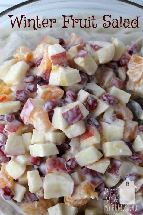 Christmas Fruit Salad, Fruit Salad With Marshmallows, Easy Fruit Salad Recipes, Winter Fruit Salad, Creamy Fruit Salads, Eating Fruit, Apple Salad Recipes, Fruit Salad Easy, Seasonal Salad