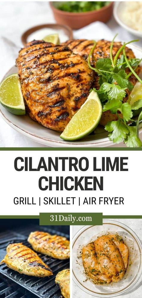 Cilantro Lime Chicken is a flavorful chicken breast recipe marinated in olive oil, lime juice, lime zest, garlic, cilantro, and Mediterranean seasoning and grilled indoors or outdoors. Juicy Grilled Chicken Breast, Flavorful Chicken Breast Recipes, Lime Chicken Breast, Mediterranean Seasoning, Juicy Grilled Chicken, Grilled Sweet Corn, Grilled Chicken Breast Recipes, Lime Chicken Recipes, Grilled Chicken Tenders