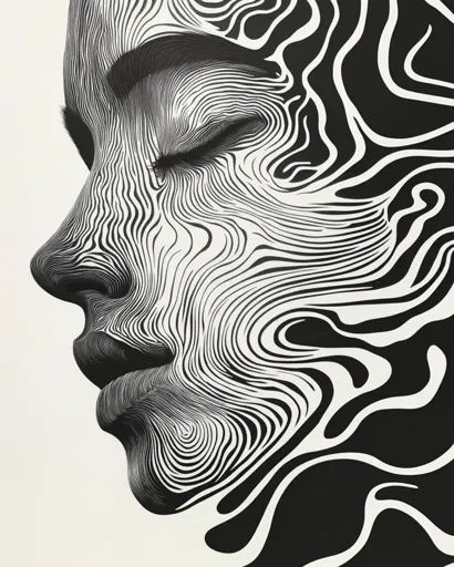 ↑↑↑ Larger size on website 🔸 The image is a black and white line drawing of a woman's face. The lines are curved and swirling, cr Curved Lines Drawing, Lines Drawing, Abstract Line Drawing, Black And White Lines, Sketchbook Art, White Line, Curved Lines, Sketchbook Art Inspiration, Abstract Lines