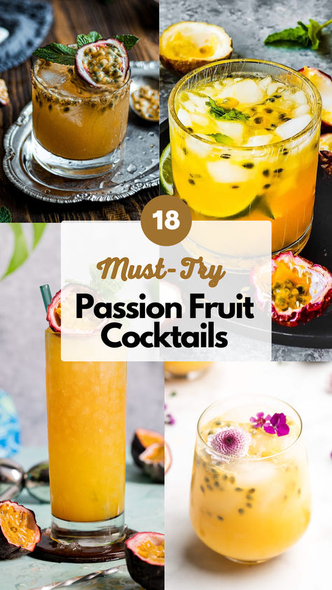 Passion Fruit Cocktail Passion Fruit Sangria Recipes, Passion Fruit Alcoholic Drink, Cocktails With Passion Fruit Juice, Fruit Liquor Recipes, Passionfruit Drink Recipes, Passion Fruit Puree Cocktails, Passion Fruit Drinks Cocktails, Passion Fruit Juice Cocktail, Passion Fruit Mimosa