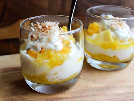 The classic British fool, a dessert of fruit and whipped cream, is an ideal warm weather dessert because it's light and balance of sweet and tart fruit flavors. Spooned into this tropical take are layers of juicy mango, pineapple, and toasted coconut. Fruit And Whipped Cream, Fool Recipe, Tart Fruit, Serious Eats Recipes, Tropical Desserts, Coconut Dessert, Vegan Pantry, Pineapple Desserts, Mango Pineapple