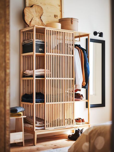 Clothes Storage Systems, Hallway Closet, Scandinavian Furniture Design, Open Wardrobe, Sliding Wardrobe Doors, Hanging Clothes, Scandinavian Furniture, Small Space Living, Storage System