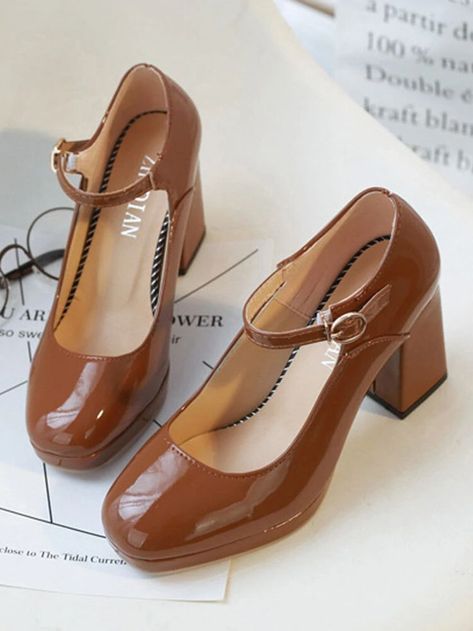 Women Daily Comfy Fashion Solid Color Buckle Strap Chunky Heel Mary Jane Heels Women Pumps Shoes, Square High Heels, Women Wedding Shoes, Shoes Mary Jane, Thick Heel Shoes, Closet Wishlist, Dr Shoes, Heels Platform, Womens Wedding Shoes