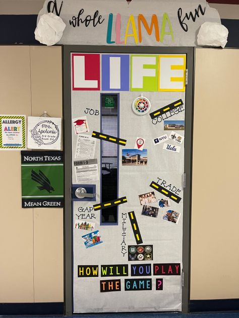 Career Day Classroom Door, Career Prep Bulletin Boards, Act Test Bulletin Board, Career Exploration High School Bulletin Boards, Career Exploration Bulletin Board Ideas, College Go Week Door Decorations, Career Day Door Decorations, College And Career Classroom Decor, Career Board Ideas