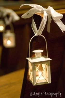 tall wedding lanterns  | metal little hurricane lanterns are available in these four styles Church Pew Wedding Decorations, Wedding Pew Decorations, Small Church Weddings, Pew Markers, Pew Decorations, Wedding Pews, Pew Ends, Mini Lanterns, Church Wedding Decorations